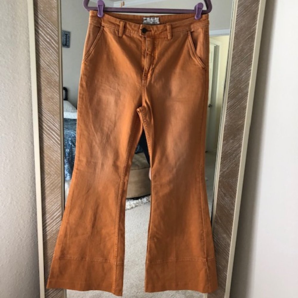 Free People NWT pastel coral mustard color stretch Bell Bottoms